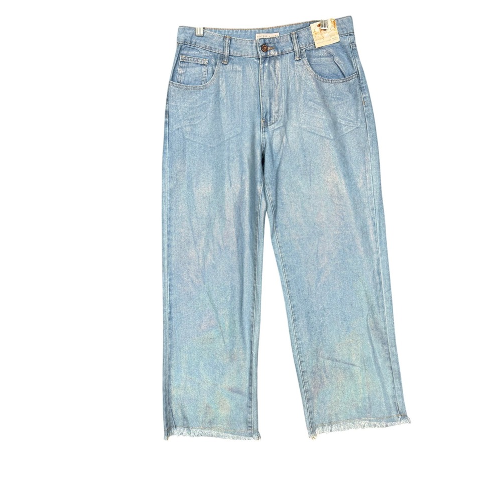 Sincerely Jules Jeans Womens‎ 11/29 Light Blue Iridescent Raw Hem Straight NWT